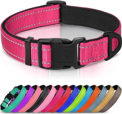 Vista 20 de Joytale - Collar reflectante para perro, collar de nailon transpirable con acolchado de neopreno suave para mascotas, ajustable para perros grandes