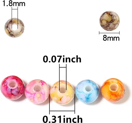 Vista 3 de 200 cuentas acrílicas para hacer joyas, cuentas redondas sueltas, dijes, patrones de tinta para pulseras, aretes, collares, anillos, cuentas