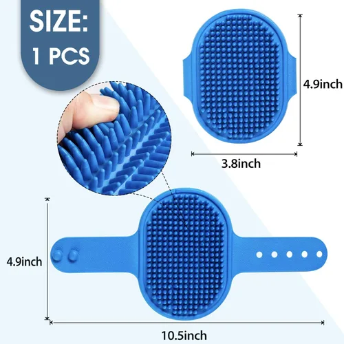 Vista 2 de Cepillo para aseo de perros, cepillo de baño con champú para mascotas Lilpep, masaje relajante, peine de goma con mango de anillo ajustable para Azul