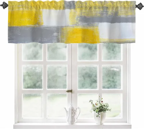 Vista 23 de Cortinas de cenefa para ventanas, cenefa semitransparente con patrones marroquíes en acuarela, cenefa de ventana con formas geométricas abstractas