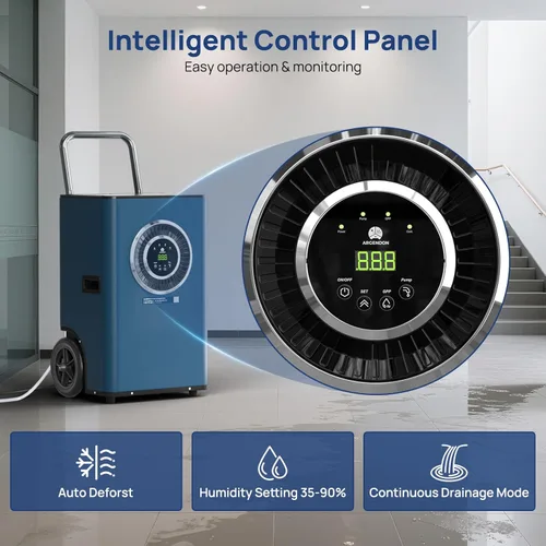 Vista 6 de ARGENDON Deshumidificador comercial de 110 pintas con manguera de drenaje para sótano, deshumidificadores resistentes con bomba sobre ruedas