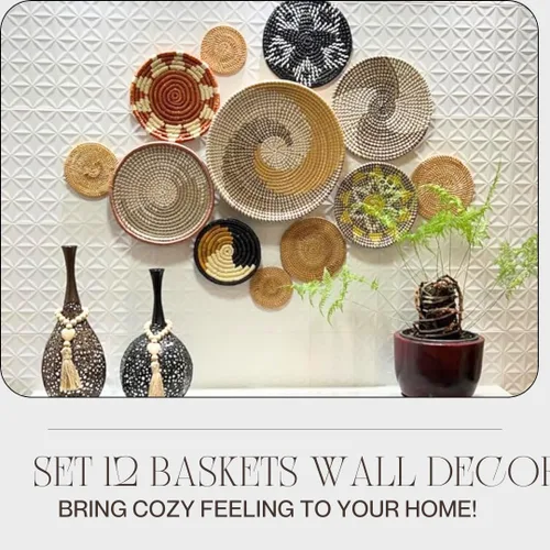 Vista 6 de ChumDecor Wall Basket Decor Set of 12, Boho Wall Baskets Decor Set, Seagrass Wall Art Decor, Wall Hanging Decor, Hanging Woven Wall Basket, Wicker