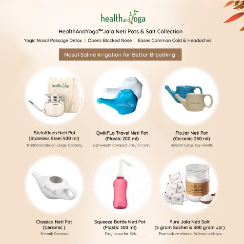 Vista 4 de HealthAndYoga SteloKleen - Olla Neti de acero inoxidable para congestión sinusal (JalNeti ayurvédica)