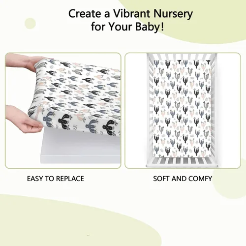 Vista 6 de Sábana bajera ajustable para cuna con temática de cactus, sábana bajera estándar para cuna, suave y elástica, sábana bajera para cuna o sábana
