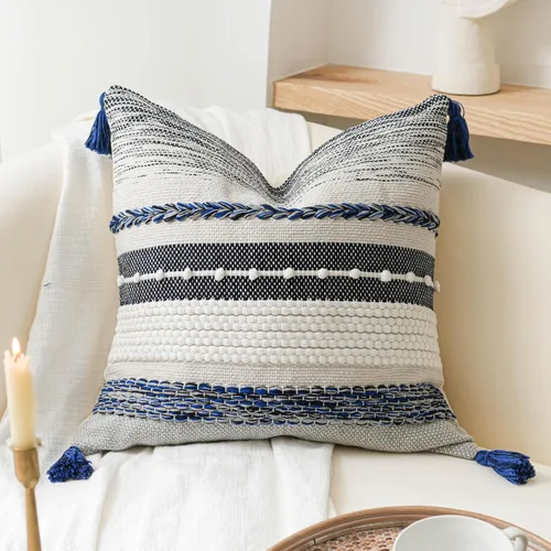 Vista 11 de BlissBlush Funda de almohada decorativa bohemia gris de 22 x 22 pulgadas, cojín cuadrado de estilo rústico para sofá, sala de estar y dormitorio