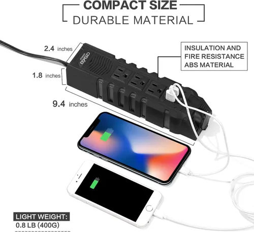 Vista 3 de BYGD Inversor de corriente de coche de 150 W para vehículos, DC 12 V a 110 V CA adaptador de enchufe de coche convertidor de salida con 1 toma