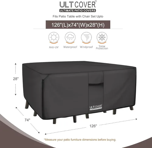 Vista 2 de ULTCOVER Funda rectangular de lona resistente 600D para mesa y silla de patio, impermeable, para exteriores, 126 pulgadas de largo x 74 pulgadas