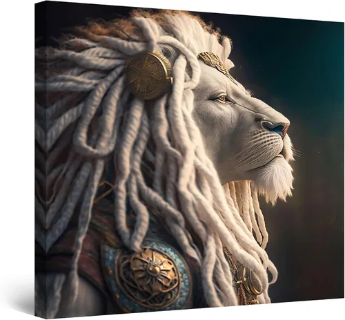 Vista 23 de Startonight Lienzo decorativo para pared, diseño de león morado y mujer, con marco de 32 x 48 pulgadas