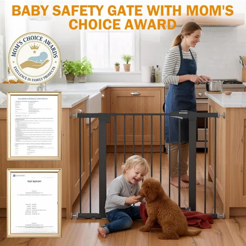 Vista 4 de Puerta de bebé para escaleras, puerta de perro con cierre automático de 29.7-43 pulgadas para puertas y pasillos, puerta para mascotas montada a