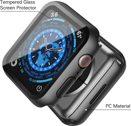 Vista 3 de Misxi - Juego de 2 fundas rígidas de policarbonato y protector de pantalla de vidrio templado compatibles con Apple Watch Series 9 (2023) Series 8