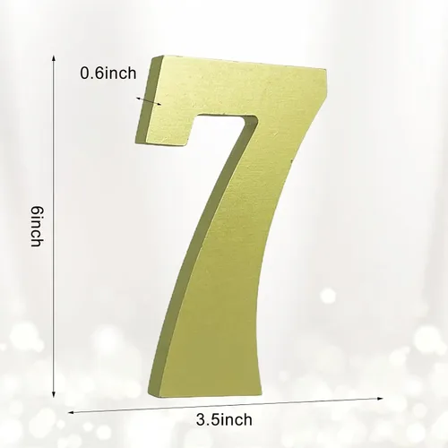 Vista 3 de AOCEAN Números de madera dorada de 6 pulgadas, número de madera sin terminar para pared, números decorativos de pie, rebanadas, decoración