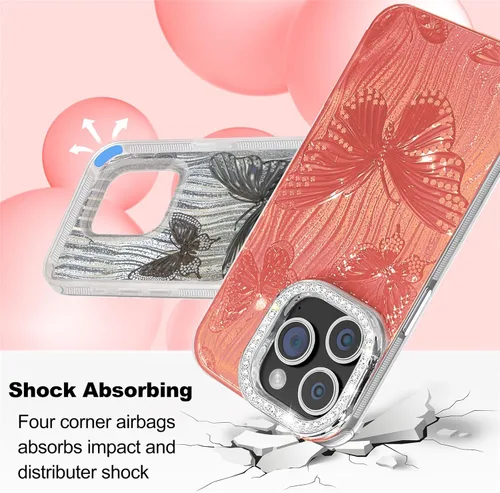 Vista 224 de I-MGAE-IN-AR - Funda diseñada para iPhone 12 y 12 Pro, diseño de mariposa plateada brillante, funda protectora de poliuretano termoplástico, suave