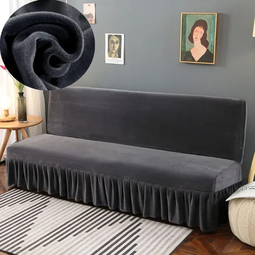 Vista 23 de IMYOGI Fundas de sofá de alta elasticidad sin brazos con falda, funda elástica ajustable de color sólido, protector de muebles para niños, mascotas