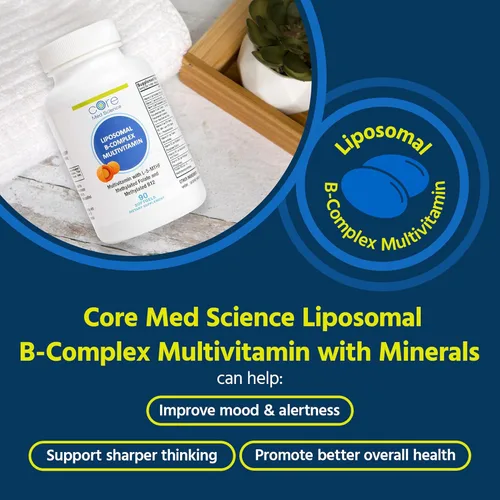 Vista 2 de Core Med Science Complejo B multivitamínico metilado liposomal, 90 cápsulas blandas - Suplemento vitamínico del complejo súper B activo sin OMG