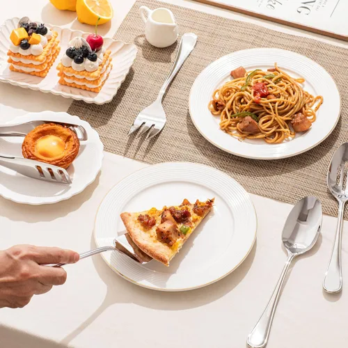 Vista 2 de KINGSTONE Juego de 12 Piezas de Utensilios de Servir en Forma de Lágrima, Utensilios de Servir de Acero Inoxidable 18/10, Cucharas Ranuradas