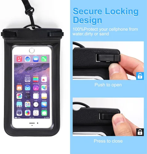 Vista 4 de TRICIA Paquete de 2 bolsas impermeables para teléfono y funda impermeable para teléfono celular, bolsa flotante universal impermeable para teléfono