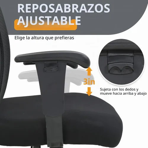 Vista 7 de Silla de escritorio ergonómica, silla de oficina, silla de computadora de 500 libras con soporte lumbar, asiento ancho, brazos ajustables Negro