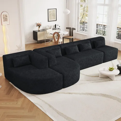 Vista 10 de P PURLOVE Sofá modular modular combinado, 4 sofás combinados, tapizado moderno con 2 tumbonas y 5 almohadas traseras para sala de estar, oficina