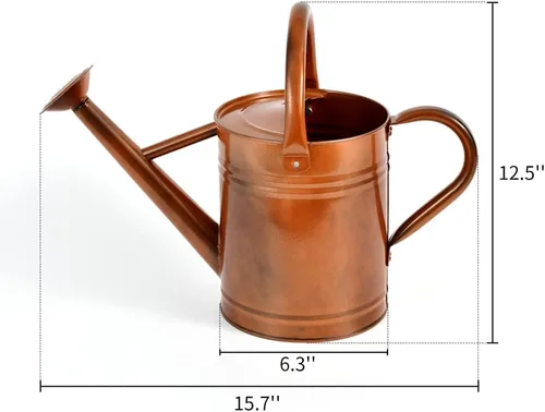 Vista 5 de Regadera de metal SunnyTong para plantas de interior y exterior, regadera decorativa, 1 galón (1 galón de cobre)