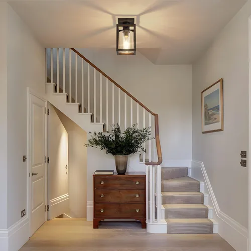 Vista 8 de Semi Flush Mount Ceiling Light Fixture, Bronze Metal Frame Ceiling Light with Clear Glass Shade, Farmhouse Light Fixtures Chandeliers for Dining