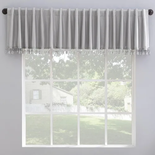 Vista 11 de Sun Zero Greyson - Valance de cortina con pestaña trasera de seda de dupioni de imitación con borlas de cuentas y aislamiento térmico total opaco