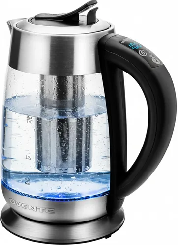 OVENTE Hervidor de té eléctrico con control de temperatura e infusor de té extraíble, hervidor y calentador de agua de 1500W con vidrio de