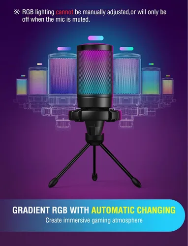 Vista 6 de FIFINE Micrófono USB para juegos para PC PS5, micrófono de condensador con silencio rápido, indicador RGB, soporte para trípode, filtro pop, montaje