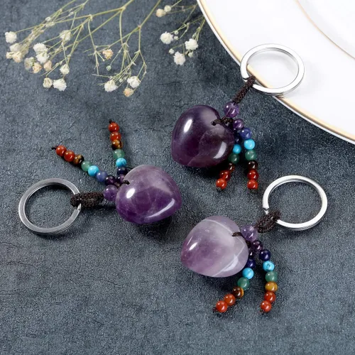 Vista 3 de MANIFO Llavero de cristal natural con piedras preciosas de 7 chakras, piedra curativa para mujer