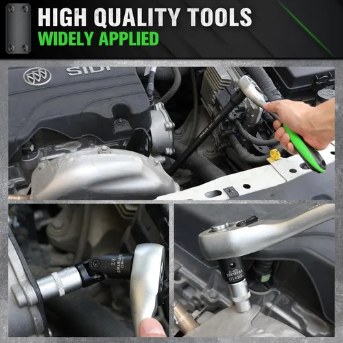 Vista 7 de Juego de 18 piezas de herramientas de extensión de dados de impacto, junta universal giratoria, dados profundos de 1/4", 3/8", 1/2", adaptador