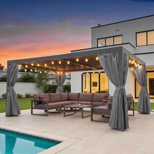 Vista 15 de Domi 10'x10' Aluminum Louvered Pergola Outdoor Pergola with Adjustable Roof Sun Shade Gazebo with Gutter System for Backyard Garden Deck (Dark Grey)