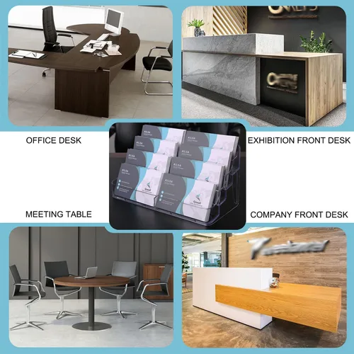 Vista 6 de Tarjetero para tarjetas de visita de acrílico de 8 bolsillos para escritorio, soporte transparente para tarjetas de visita de escritorio, tarjeteros