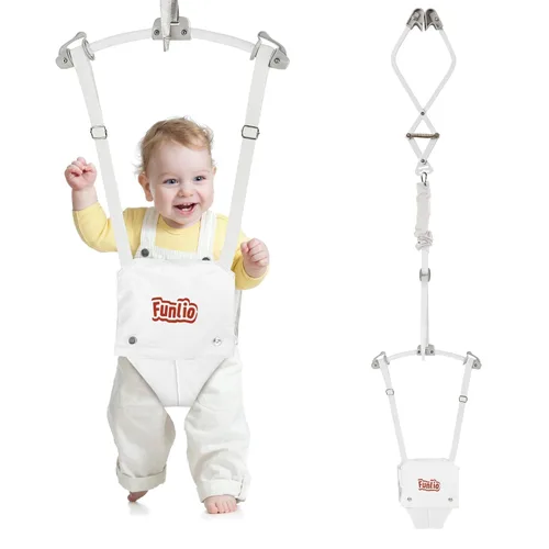 Vista 8 de FUNLIO Saltador de Puerta para Bebé de 6 a 24 Meses (con Abrazadera para Puerta), Saltador de Puerta para Bebé con Resorte Fuerte y Correa