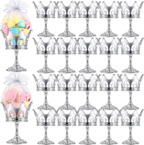 Vista 8 de 30 piezas de copa de corona rellenable de oro con bolsa para caja de dulces, regalos de boda, fiesta, contenedor decorativo de almacenamiento