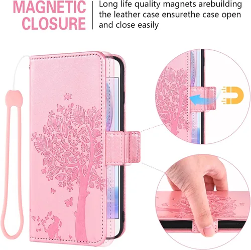 Vista 5 de Asuwish Compatible con Huawei P40 Pro Funda tipo cartera y protector de pantalla de vidrio templado, correa de muñeca, soporte para tarjetas