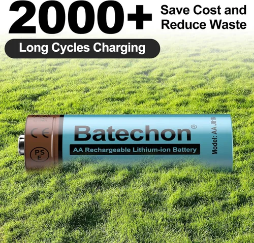 Vista 2 de Batería recargable de litio AA con cargador, paquete de 8 baterías AA de litio recargables, baja autodescarga y larga duración de hasta 2000+