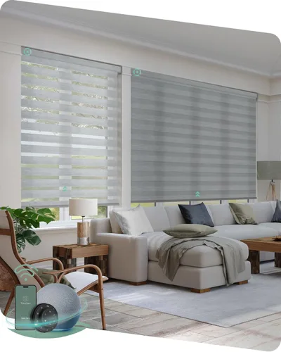 Vista 15 de Yoolax Persianas motorizadas de cebra compatibles con Alexa, persianas inteligentes de doble capa con control de luz de privacidad, persianas