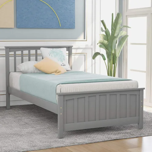 Vista 3 de Voohek Base de cama de plataforma de tamaño individual, base de colchón de estilo moderno con cabecero, soporte de listones fuertes, plataforma