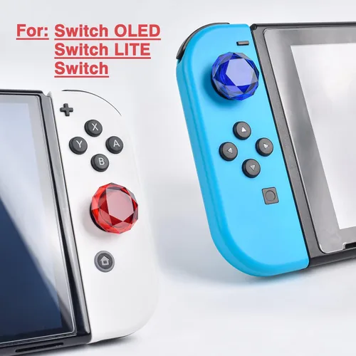 Vista 5 de DLseego Diamond 3D Thumb Grips Caps Compatible with Switch Switch Lite Switch OLED Joy Con Crystal Clear Console Joystick Cover 4PCS- Blue and