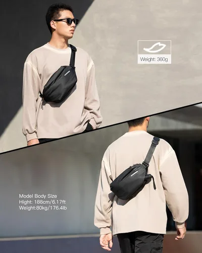 Vista 6 de Inateck Bolso bandolera elegante con correa de hombro ajustable, resistente a salpicaduras para hombres y mujeres, cangurera multiusos para viajes