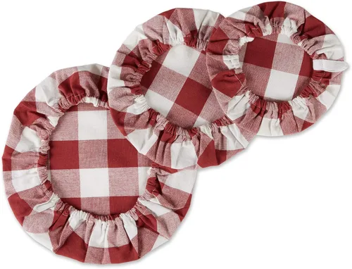 Vista 2 de DII Colección de fundas de tela reutilizables, lavables a máquina, algodón con elástico para almacenamiento de alimentos, 10.25"/8.25"/7.5" de rojo