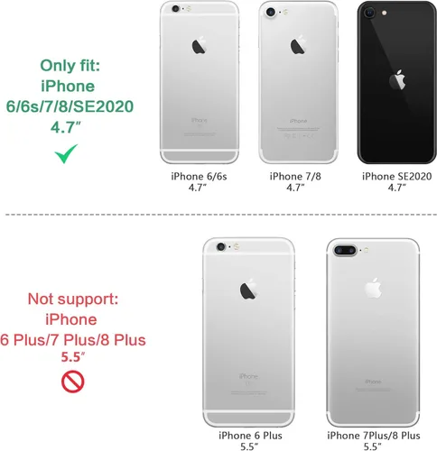 Vista 2 de Funda para iPhone SE 2020 con protector de pantalla, a prueba de golpes, con soporte de automóvil, ligera, funda protectora para iPhone 6/6s/7/8/SE