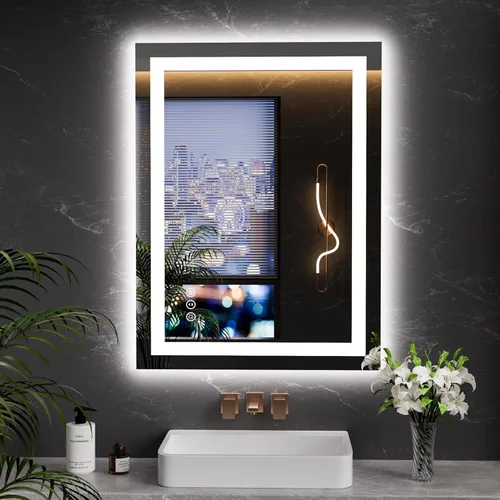 Vista 34 de LOAAO Espejo de baño LED de 32 x 32 pulgadas con luces, antiniebla, regulable, retroiluminado + iluminado frontal, espejo de tocador de baño