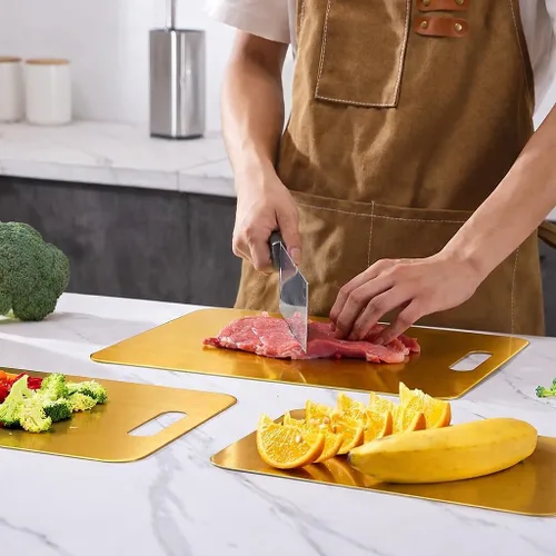 Tabla de cortar de acero inoxidable 304 para cocina, alimentos de doble cara para carne, verduras, masa de frutas y tabla de preparación para