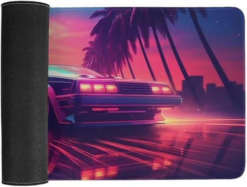 Vista 3 de Large Mouse Pad JDM Sports Drift Car Cyber Synthwave Palm Trees Desk Mat Computer Accessories Gaming Office Organizers Supplies Decor Essentials