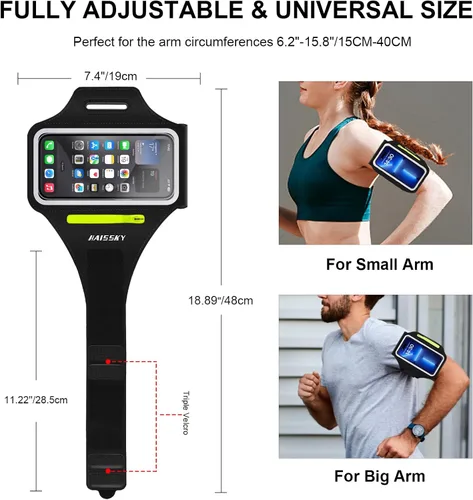 Vista 6 de Brazalete para teléfono celular con bolsillo con cremallera, soporte para iPhone 16 Pro Max/15/14 Pro Max/13/12/11 Pro Max/XS/XR, Galaxy S20 S10