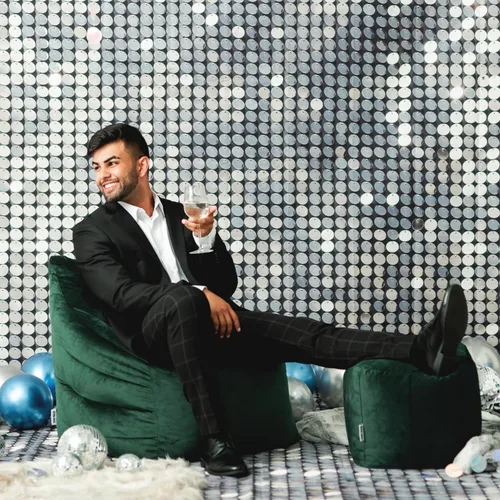 Vista 2 de Big Joe Aurora - Paquete de puf y puf, terciopelo esmeralda profundo, poliéster suave, 3.5 pies