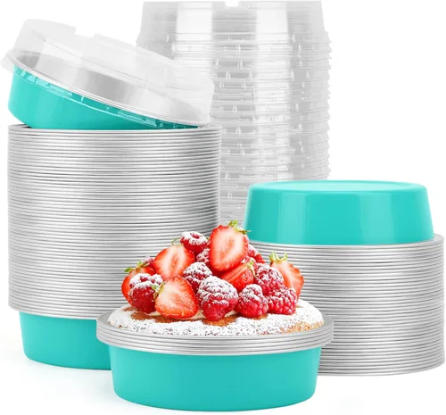 Vista 41 de Beasea Molde de papel de aluminio para tartas de 4 pulgadas, redondo, para horno, mini molde para tartas, 20 unidades de 8 onzas, moldes de aluminio