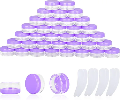 Vista 24 de 25 recipientes de muestra de 0.11 oz, frascos vacíos de 0.11 onzas líquidas con tapas, pequeños recipientes para cosméticos, mini tarros de muestra