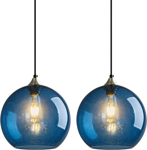 Vista 46 de Luces colgantes de vidrio marrón claro, lámpara colgante de globo de isla de cocina, lámparas colgantes modernas para dormitorio, sala de estar
