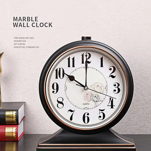Vista 5 de rnuie Reloj de escritorio para decoración de mesa, reloj de repisa retro, funciona con pilas para chimenea, sala de estar, dormitorio, oficina, Negro